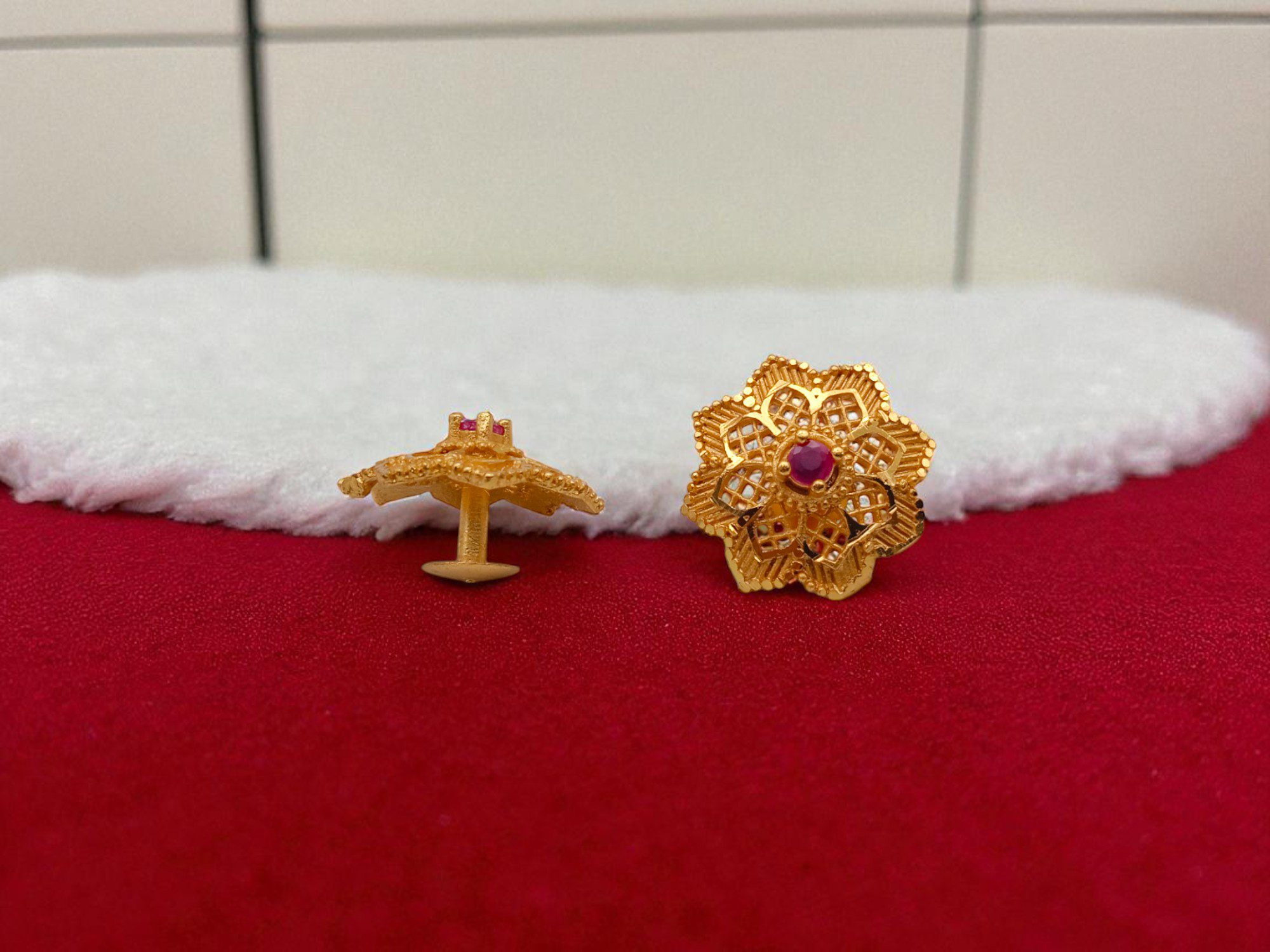 Forming Gold Plated Floral Stud Earring