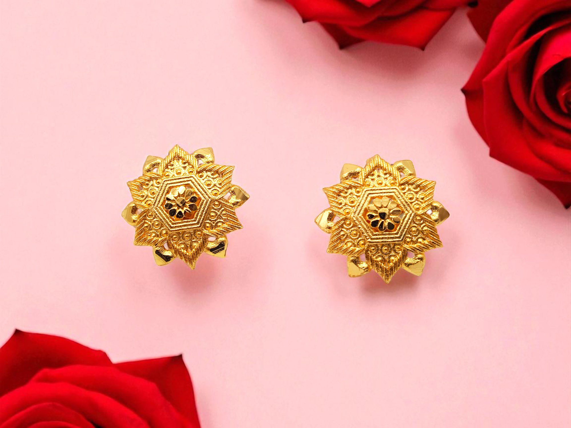 Forming Gold Plated Floral Stud Earring