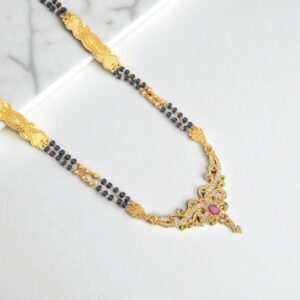 1 Gram Gold Plated Black Beaded Long Dollar Chain