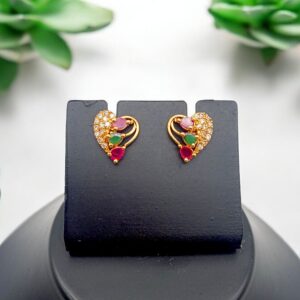 Pretty Queen - 1 Gram Gold Plated Heart AD Stone Stud Earring