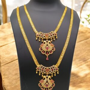 Pretty Queen - Premium Quality 1 Gram Gold Plated AD/CZ Necklace & Haram Set For Women & Girls,