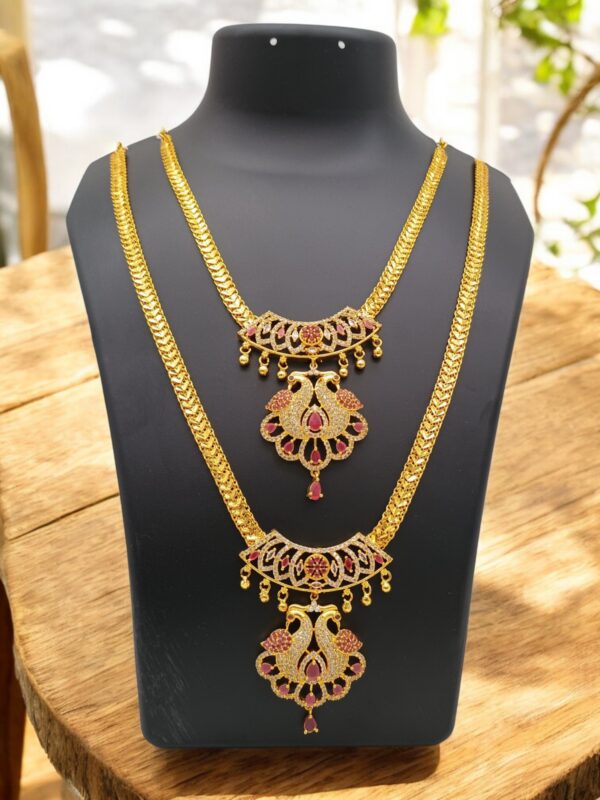 Pretty Queen - Premium Quality 1 Gram Gold Plated AD/CZ Necklace & Haram Set For Women & Girls,