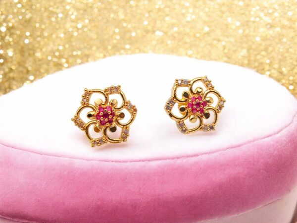 Pretty Queen - 1 Gram Gold Plated AD Stone Floral Stud Earring For Women & Girls