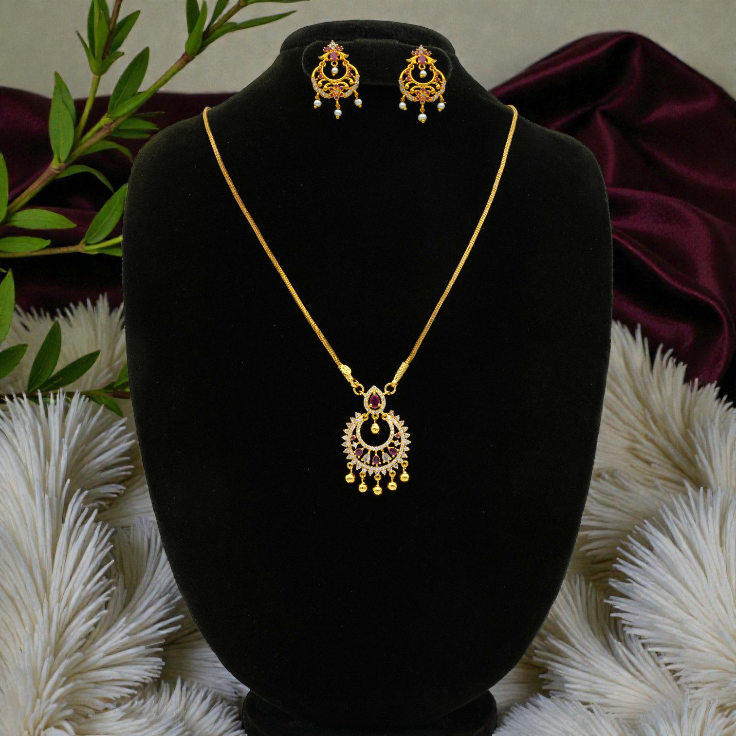 1 Gram Gold Plated AD/CZ Long Dollar Chain Set