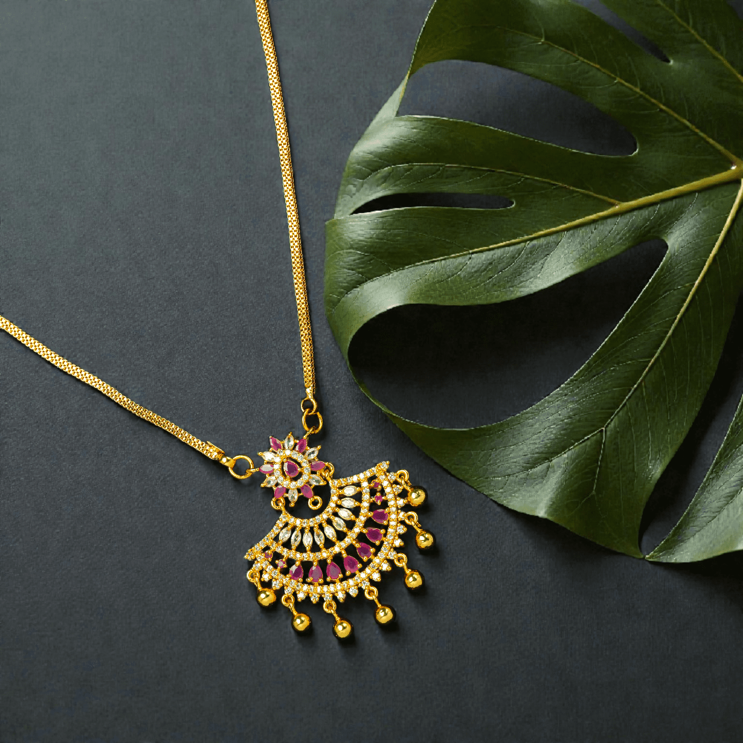 1 Gram Gold Plated Long AD/CZ Dollar Chain