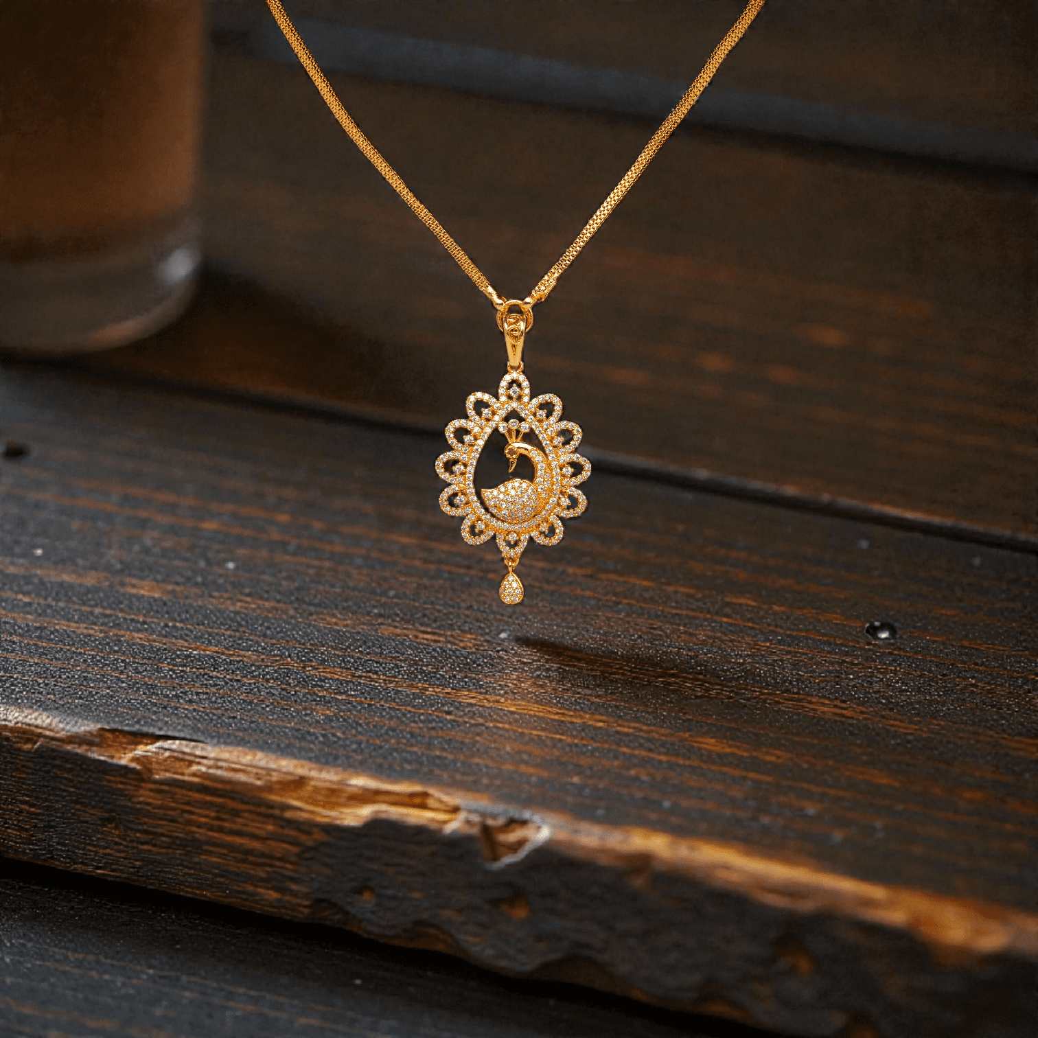 1 Gram Gold Plated Long AD Peacock Dollar Chain