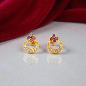 1 Gram Gold Plated Pink and White AD Stud