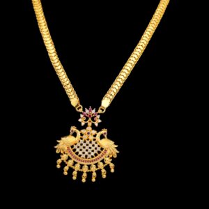 Peacock Designed AD/CZ Long Dollar Heart Pattai Chain