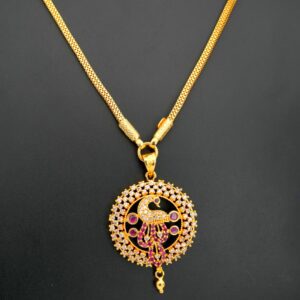 1 Gram Gold Plated Peacock Long AD Dollar Chain