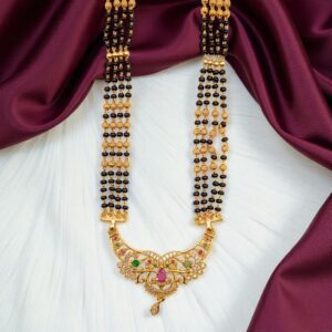 4-Line Beaded Karukamani Long Dollar Chain